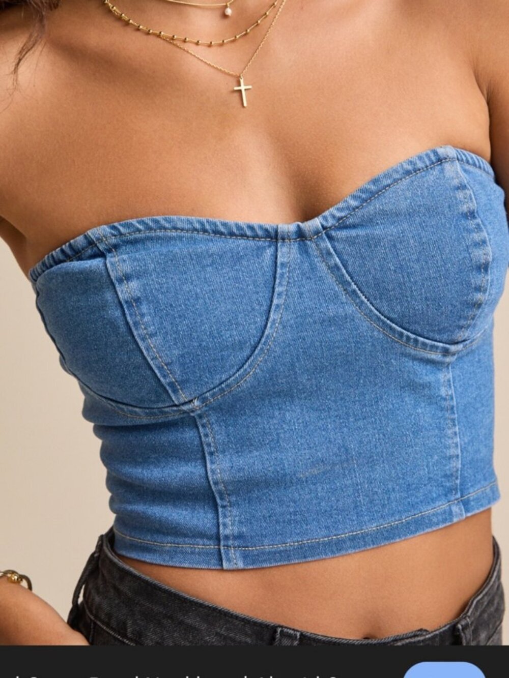 🌻NEW w/tag Altar’d State Denim Corset Top Strapless Bustier Size Medium